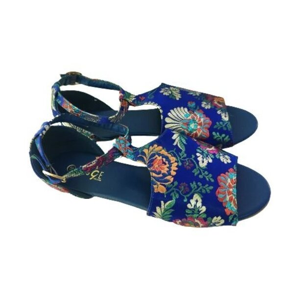 Rouge Helium NIB Leona 59-S Blue Multi Satin Sandals Size 10 - Picture 1 of 11
